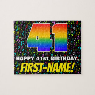 41. Geburtstag — Spaß, bunte Musiksymbole & "41"