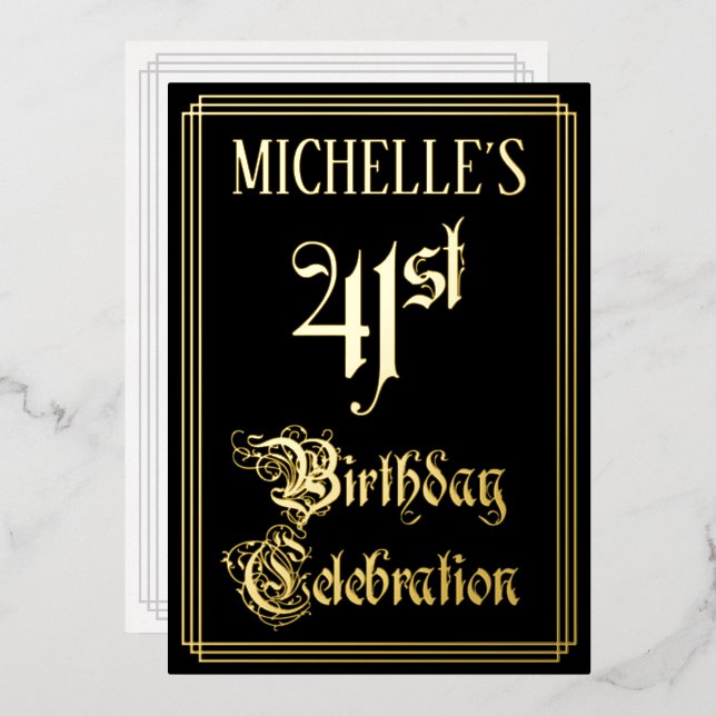 41. Geburtstagsparty - Extravagantes Drehbuch und  Folieneinladung (Vorderseite/Rückseite)
