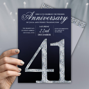 41. Jubiläum Diamant Silber Marineblau Einladung