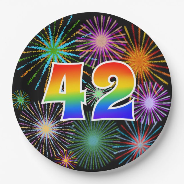 42. Event - Spaß, farbenfroh, kühl, Regenbogen 42 Pappteller (Vorderseite)