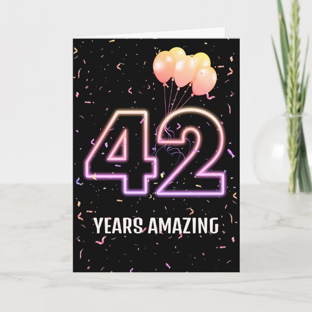 42. Geburtstag Ballons und Confetti Karte (Vorderseite)