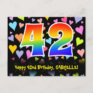 42. Geburtstag: Fun Hearts Muster, Regenbogen 42 Postkarte