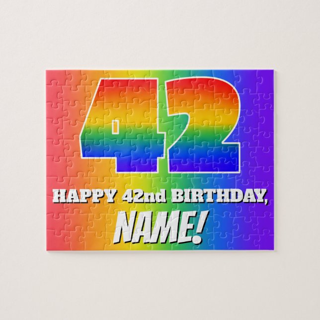42. Geburtstag — mehrfarbiges Regenbogenmuster "42 (Horizontal)