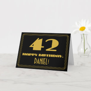 42. Geburtstag: Name + Art Deco Inspiriert Look "4 Karte