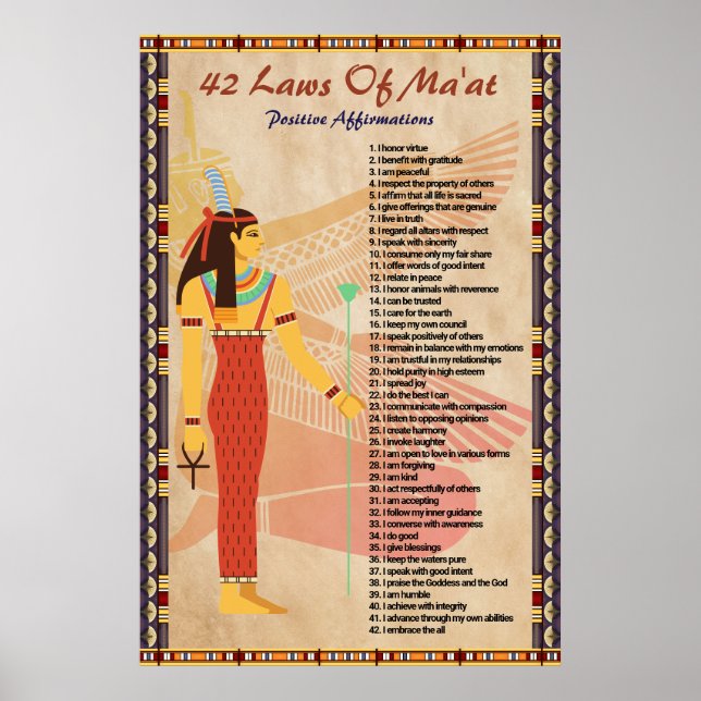 42 Gesetze von Ma'at - Poster für positive Bejahun (Vorne)