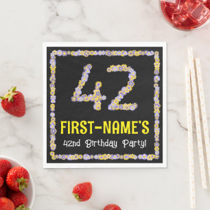 42nd Birthday: Floral Flowers Number, Custom Name Serviette