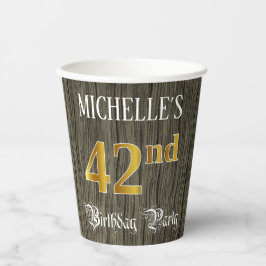 42nd Birthday Party — Faux Gold & Faux Wood Looks Pappbecher