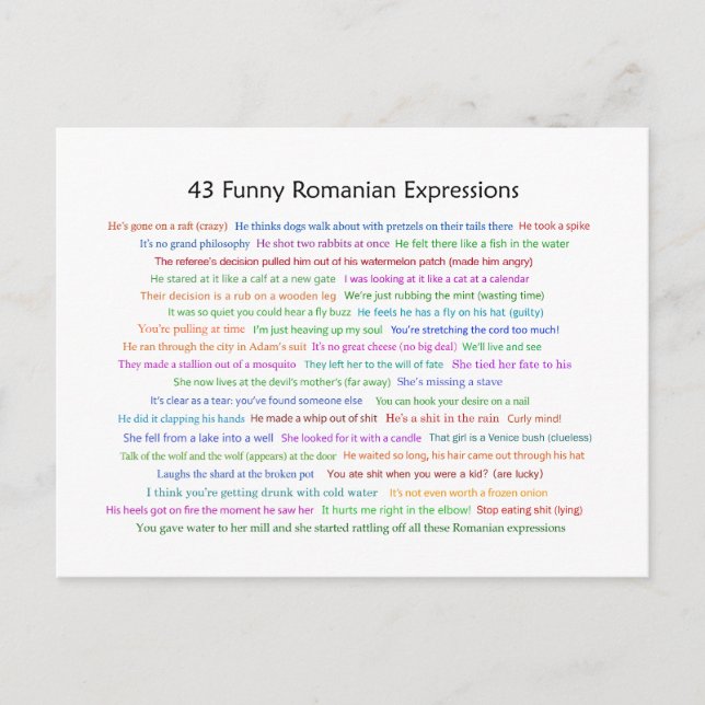 43 Funny Romania Expressions Conversation Piece Postkarte (Vorderseite)