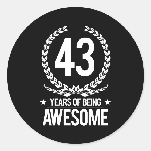 43. Geburtstag (43 Jahre Phantastisch) Runder Aufkleber (Vorderseite)