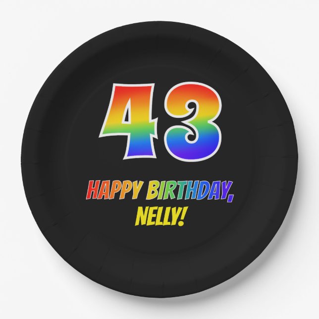 43. Geburtstag: Bold, Fun, Simple, Rainbow 43 Pappteller (Vorderseite)