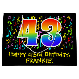 43. Geburtstag - Farbige Musiksymbole, Regenbogen  Große Geschenktüte