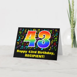 43. Geburtstag: Farbige Musiksymbole & Regenbogen  Karte