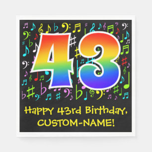 43. Geburtstag - Farbige Musiksymbole, Regenbogen  Serviette