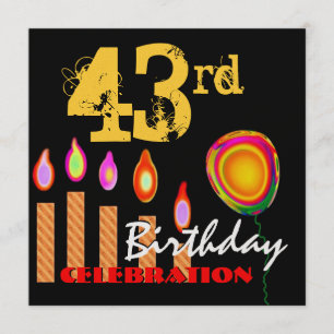 43. Geburtstagsgoldkerzen und Ballon-Metallic Einladung