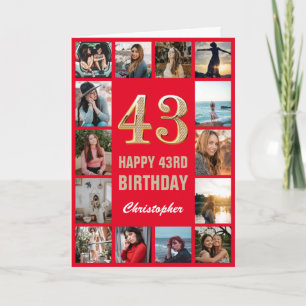 43. Happy Geburtstag Rot und Gold Foto Collage Karte