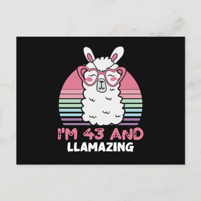 43 Year Old Bday Llamazing 43rd Birthday Llama Postkarte (Vorderseite)