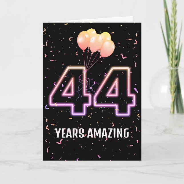 44. Geburtstag Ballons und Confetti Karte (Vorderseite)