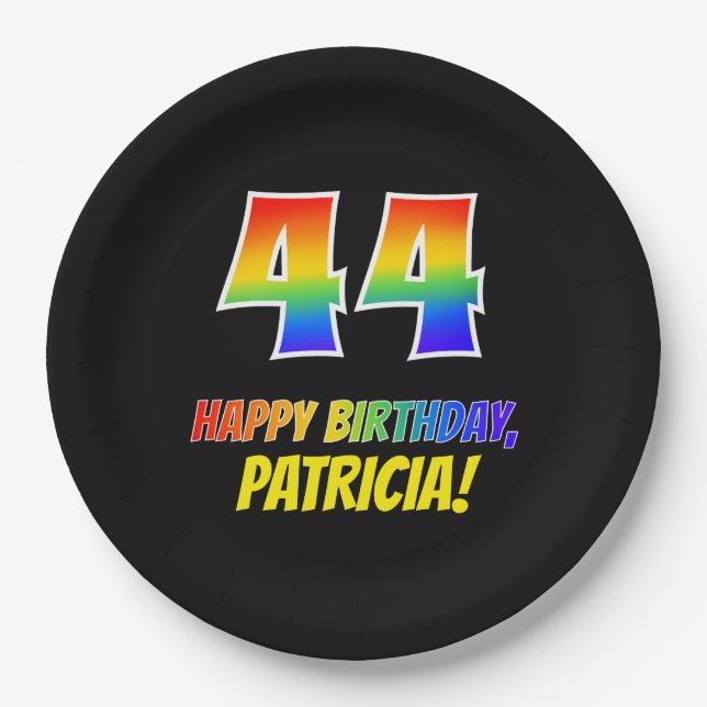 44. Geburtstag: Bold, Fun, Simple, Rainbow 44 Pappteller (Vorderseite)
