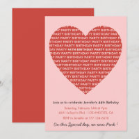 44. Geburtstag Einladung große Herzen Rot