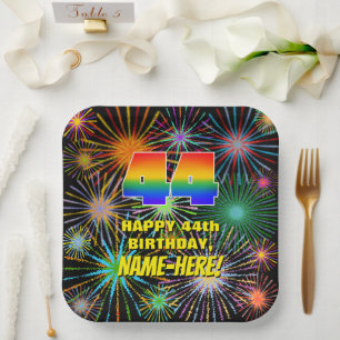 44. Geburtstag: Farbenfrohe, lustige feierliche Fe Pappteller