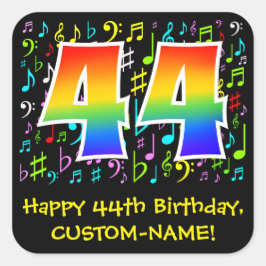 44. Geburtstag: Farbige Musiksymbole, Regenbogen 4 Quadratischer Aufkleber