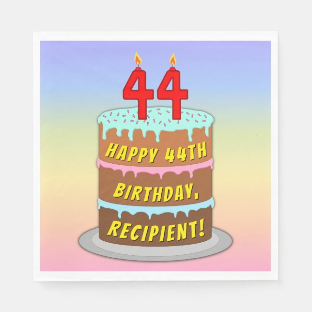 44. Geburtstag: Fun Cake and Candles + Individuell Serviette (Vorderseite)