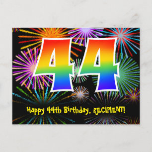 44. Geburtstag – Lustiges Feuerwerk Muster + Regen Postkarte