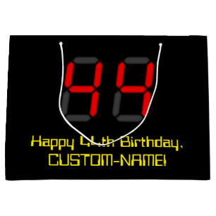 44. Geburtstag: Red Digital Clock Style "44" + Nam Große Geschenktüte