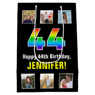 44. Geburtstag: Regenbogen "44", benutzerdefiniert Mittlere Geschenktüte