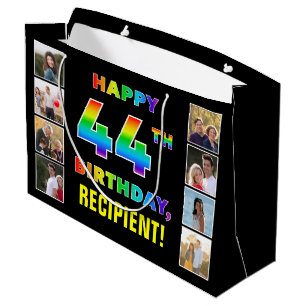 44. Geburtstag: Regenbogentext, benutzerdefinierte Große Geschenktüte