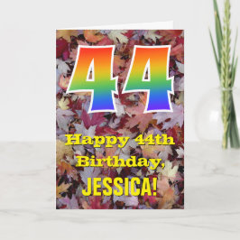 44. Geburtstag; Rustikale Herbstblätter; Regenboge Karte