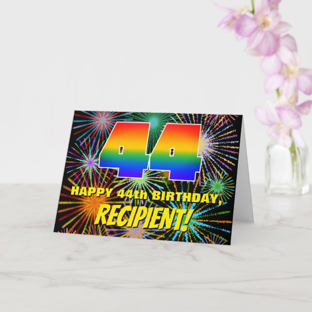 44. Geburtstag: Spaß, bunte feierliche Feuerwerke Karte (Orchidee)