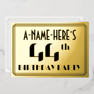 44. Geburtstagsfeier: Art Deco-Look „44“ und Name Folieneinladung