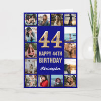 44. Happy Birthday Navy Blue & Gold Foto Collage