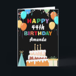 44. Happy Geburtstag farbenfrohe Balloons Kuchen s Karte<br><div class="desc">44. Happy Geburtstag Bunte Balloons Schwarz mit personalisiertem Namen. Für weitere Anpassungen klicken Sie bitte auf die Schaltfläche "Anpassen" und verwenden Sie unser Designwerkzeug,  um diese Vorlage zu ändern.</div>