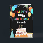 44. Happy Geburtstag farbenfrohe Balloons Kuchen s Karte<br><div class="desc">44. Happy Geburtstag Bunte Balloons Schwarz mit personalisiertem Namen. Für weitere Anpassungen klicken Sie bitte auf die Schaltfläche "Anpassen" und verwenden Sie unser Designwerkzeug,  um diese Vorlage zu ändern.</div>
