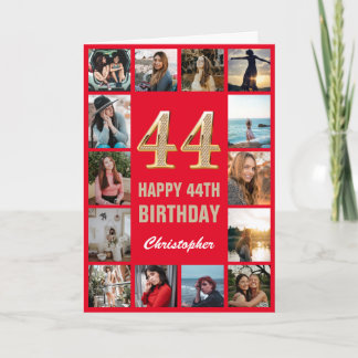 44. Happy Geburtstag Rot und Gold Foto Collage Karte