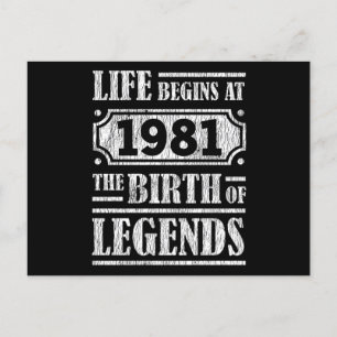 44 Jahre alt 1981 Geburt einer Legende 44. Geburts Postkarte