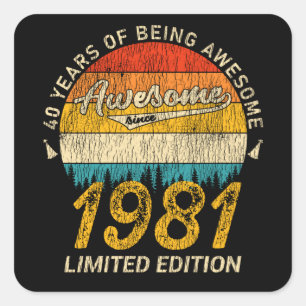 44 Jahre alt 1981 Retro Phantastisch 44. Geburtsta Quadratischer Aufkleber