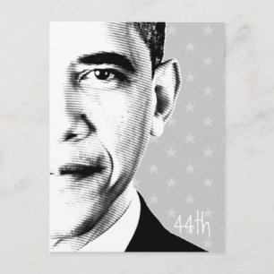 44. - Obama mit Sternen (b-w) - Postkarte