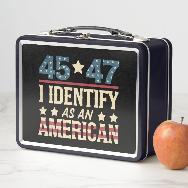 45 47 Ich identifiziere mich als amerikanische Fla Metall Brotdose (Beispiel)