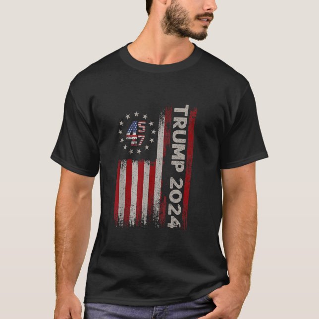 45 47 Trump 2024 American Flag T Shirt (Vorderseite)
