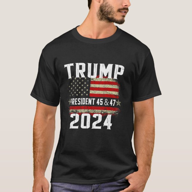 45 47 Trump 2024 American Flag T Shirt (Vorderseite)