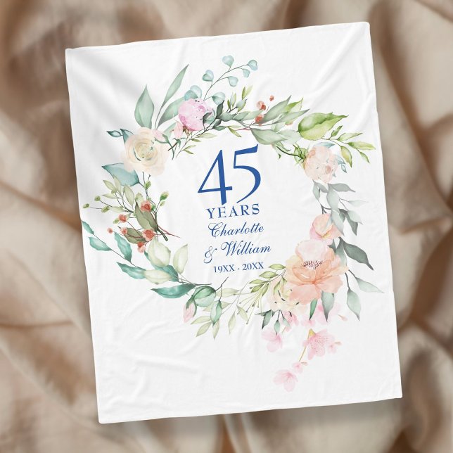 45. 65. Hochzeit Jubiläum Aquarellfarben Fleecedecke (45th 65th Wedding Anniversary Watercolor Floral Fleece Blanket)
