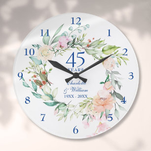 45. 65. Hochzeitsjubiläum Rosen Floral Große Wanduhr