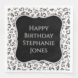 45. Birthday Blac/White Number Pattern 45 Serviette