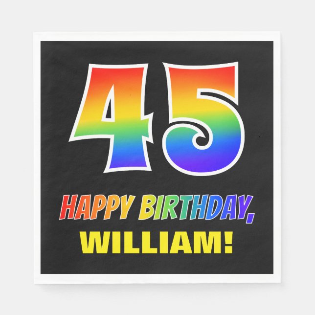 45. Geburtstag: Bold, Fun, Simple, Rainbow 45 Serviette (Vorderseite)