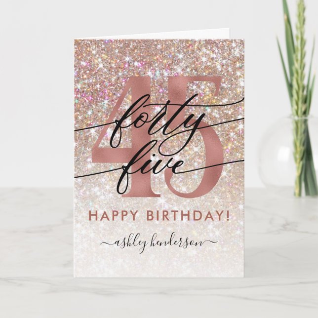 45. Geburtstag Chic Glitzer Ombre Card Karte (Vorderseite)
