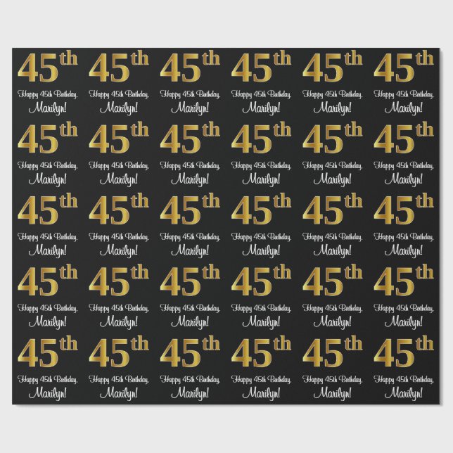 45. Geburtstag: Elegante Luxuriöse Imitate Gold Lo Geschenkpapier (Flach)