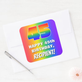 45. Geburtstag: Farbiges, lustiges Regenbogenmuste Quadratischer Aufkleber
